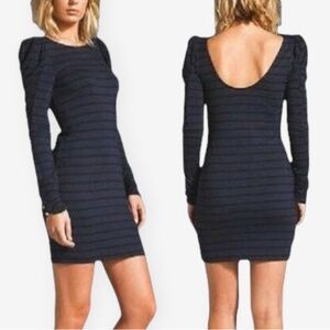 Juicy Couture Navy Black London Stripe Shirred Sleeve Stretch Dress NWT Size XL